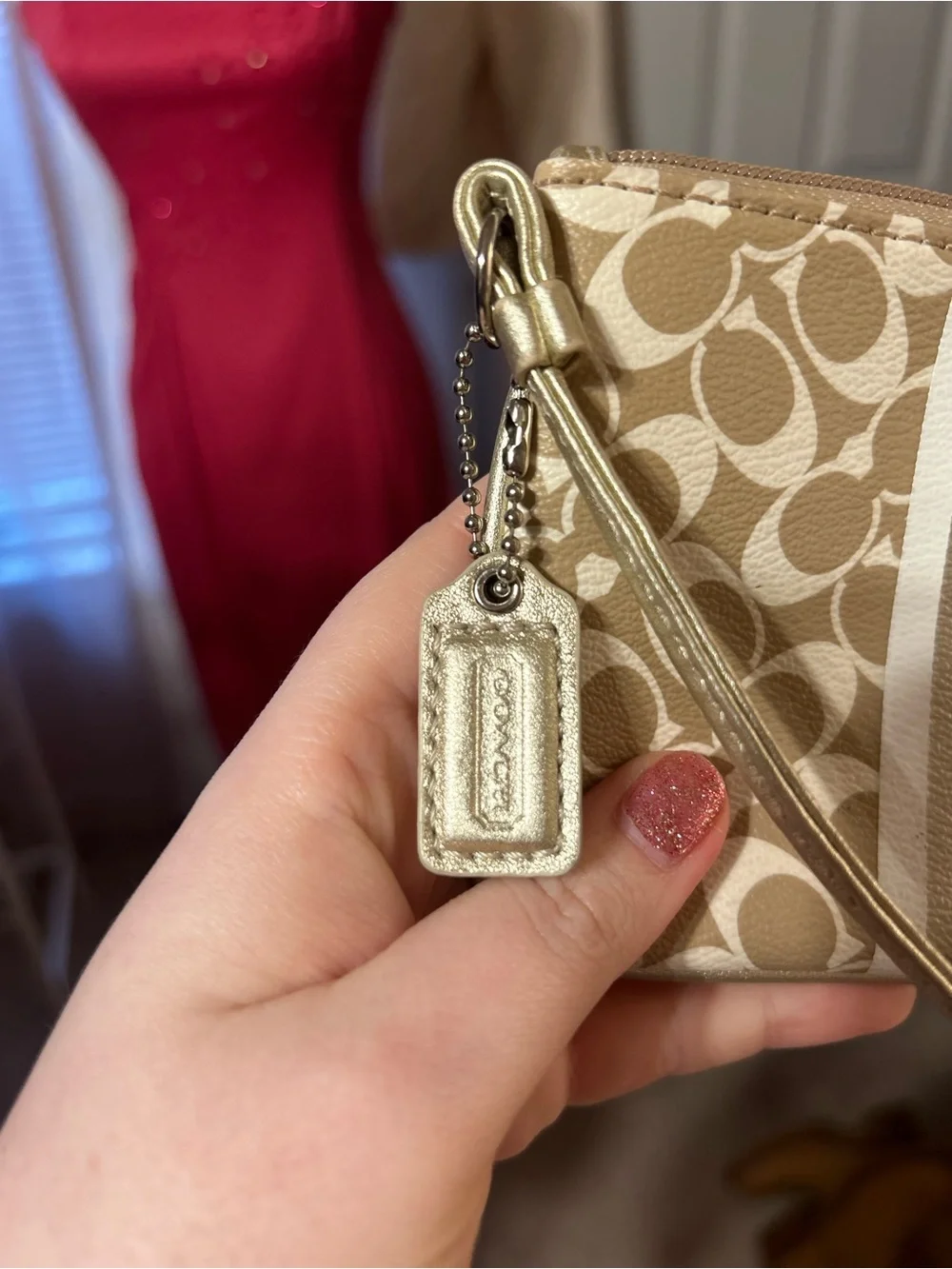 Coach Heritage Canvas Khaki Stripe Wristlet